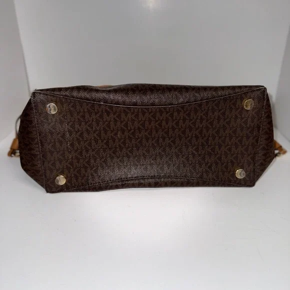 Michael Kors Women's Tote Bag Brown MK Logo Leather Trim Large - Picture 3 of 16